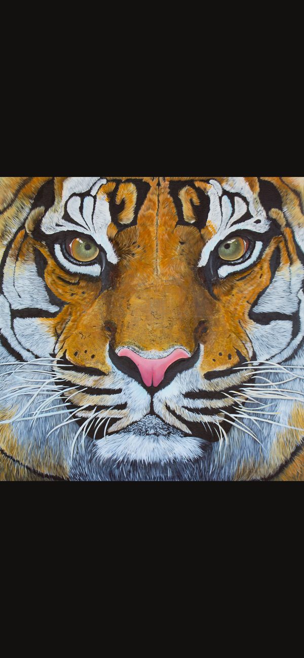 The tiger painting as a phone lock-screen wallpaper